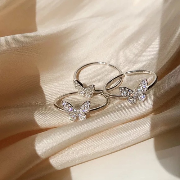 NEW 925 STERLING SILVER DIAMOND BUTTERFLY ADJUSTABLE RING, CUTE RING, SHINY RING - Picture 5 of 6